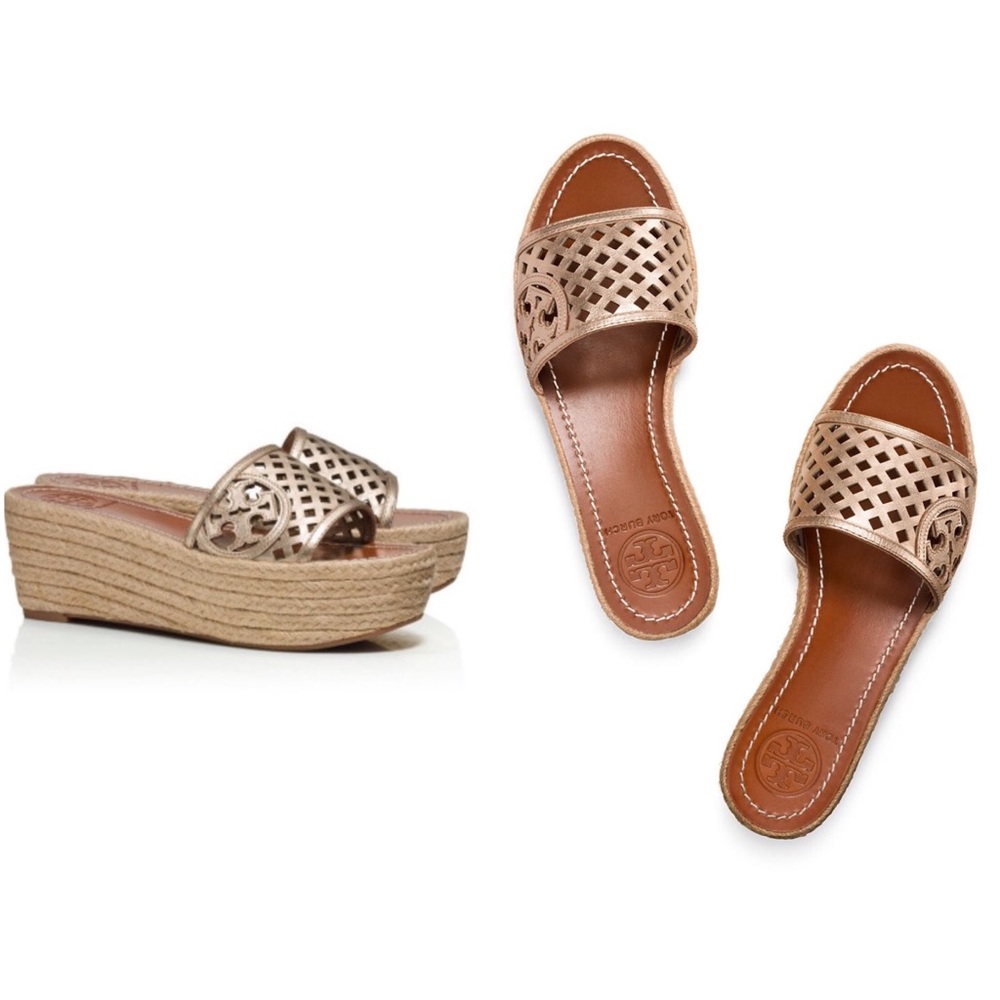 Tory burch, thatched espadrille wedge, size 8